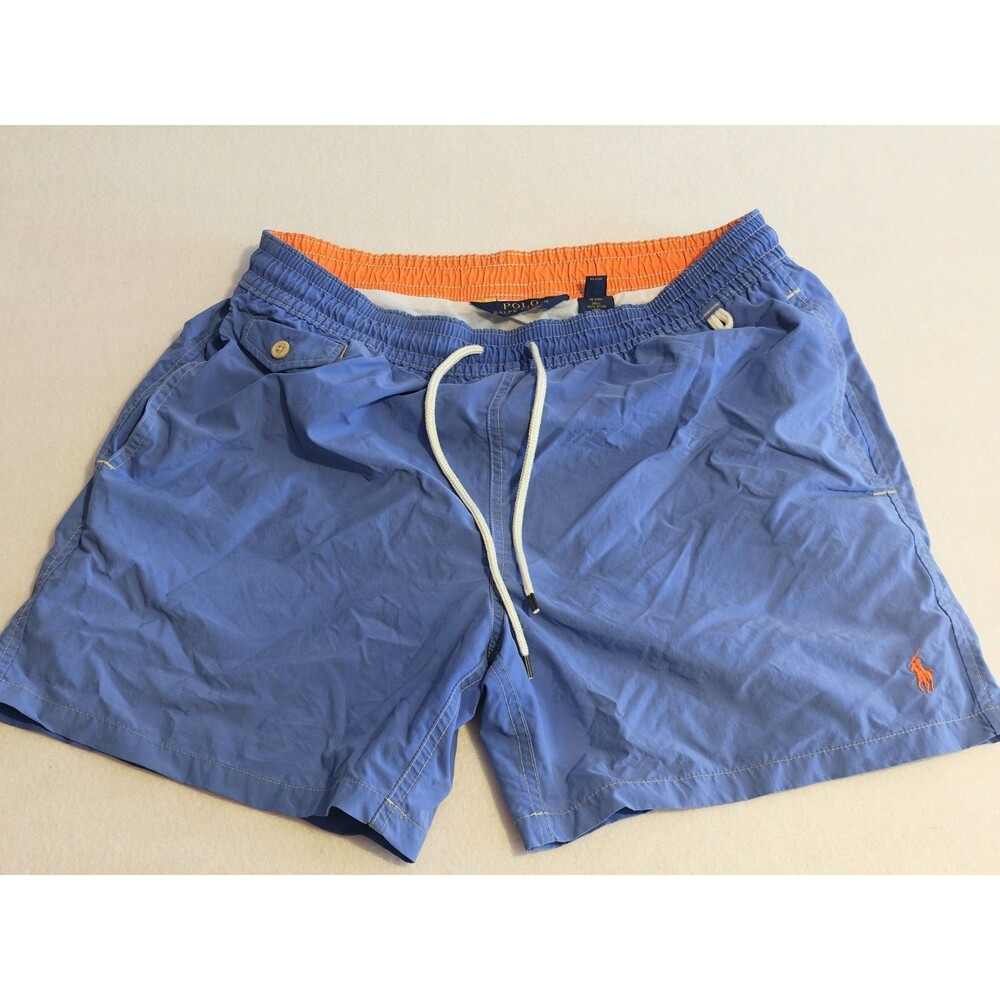 Polo Ralph Lauren Blue Swim Trunks Mens Large Orange Pony Logo Swim Shorts Beach